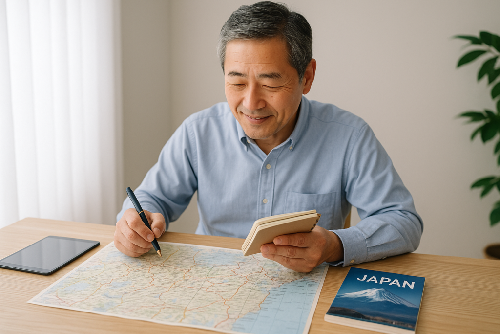 旅の予定を立てるおじいちゃん
